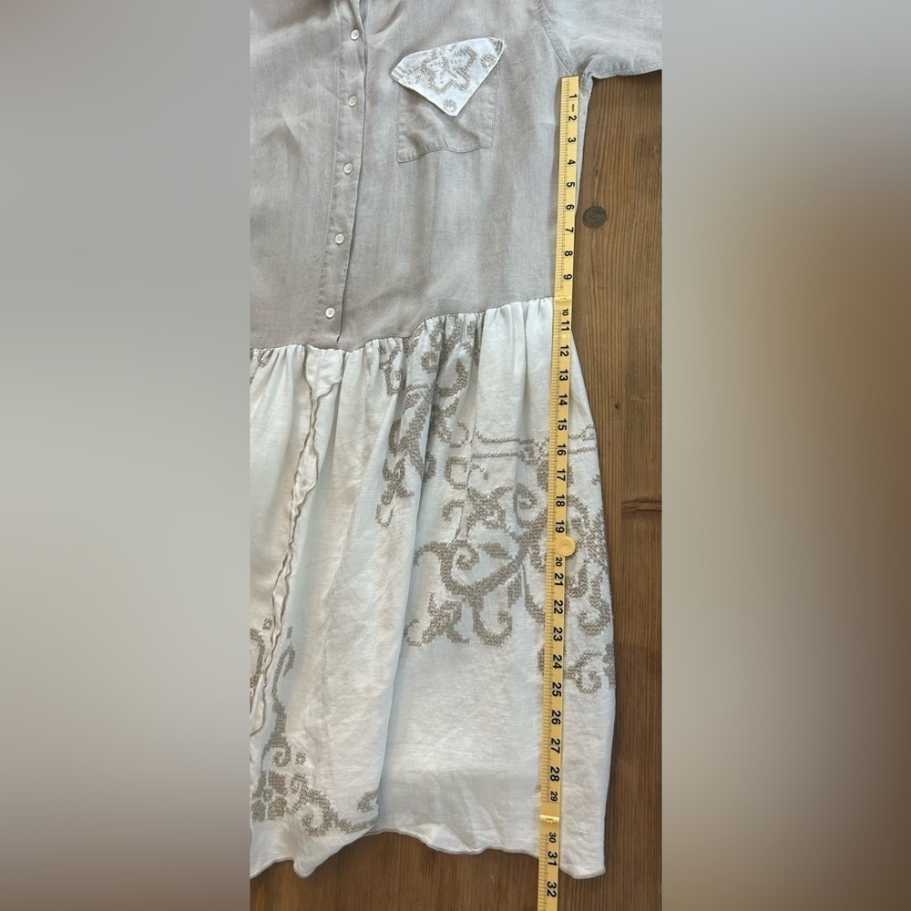 Eddie Bauer 100% Linen Embroidered Button Front Midi Dress Cream Tan Petite XS - Picture 13 of 13
